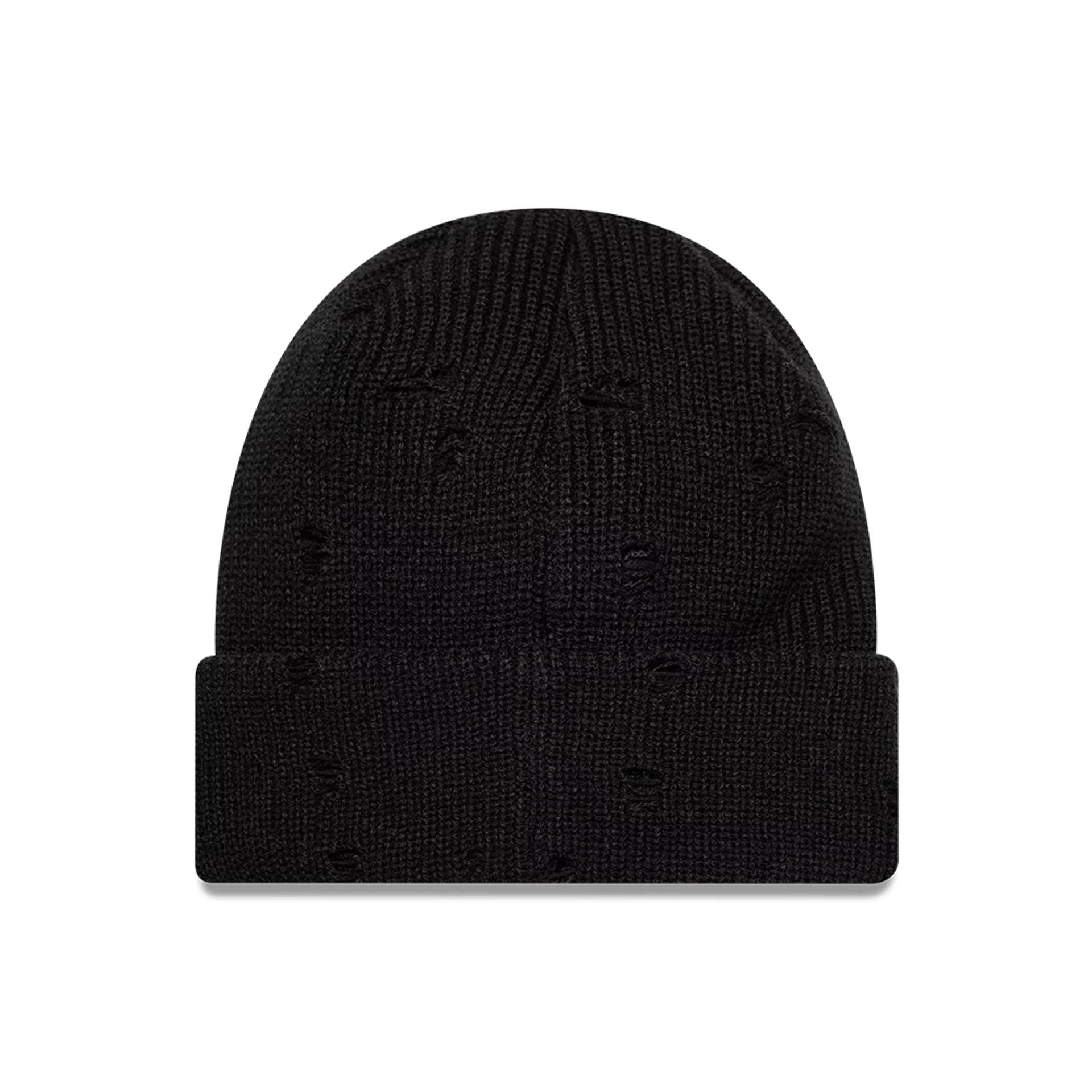 New Era Distressed Black Cuff Knit Beanie Hat