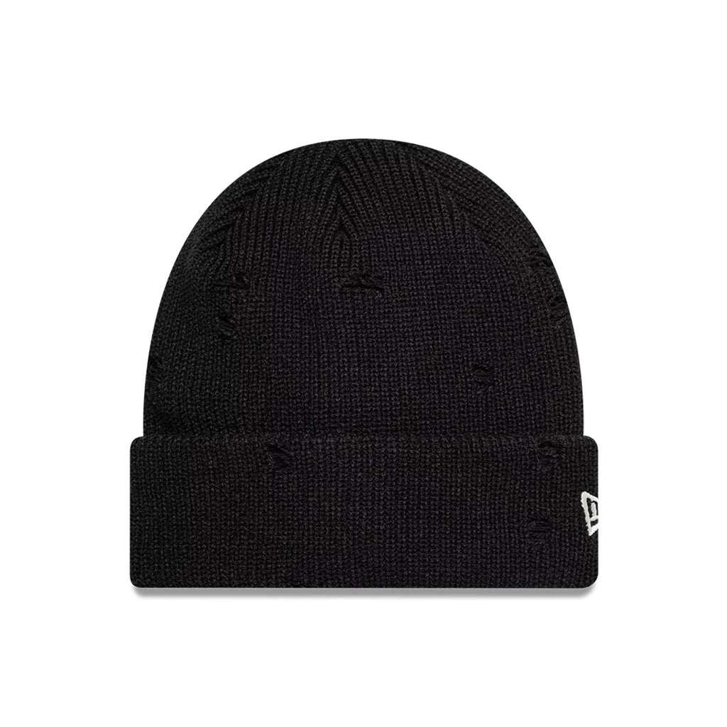 New Era Distressed Black Cuff Knit Beanie Hat