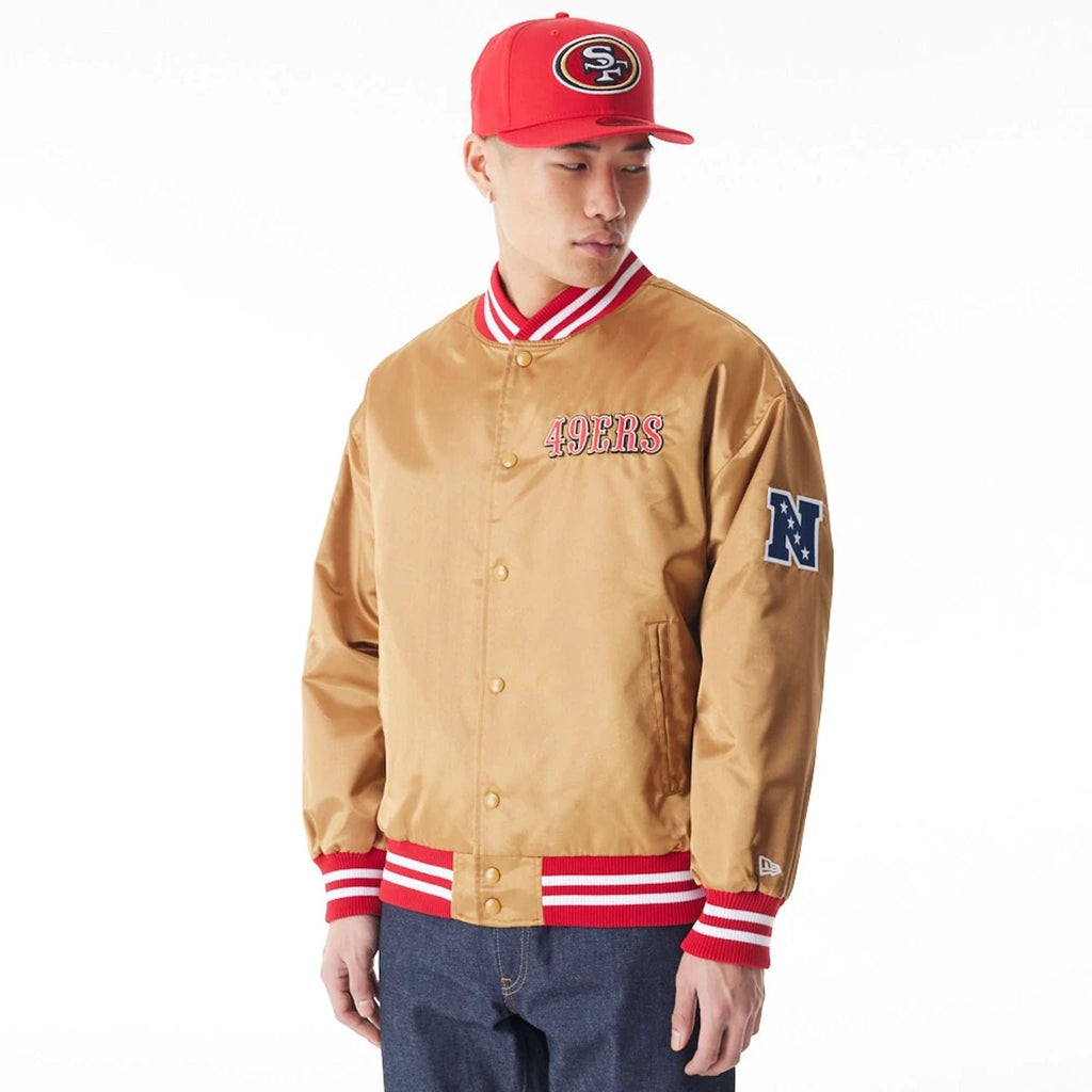 San Francisco 49Ers NFL Beige Satin Bomber Jacket