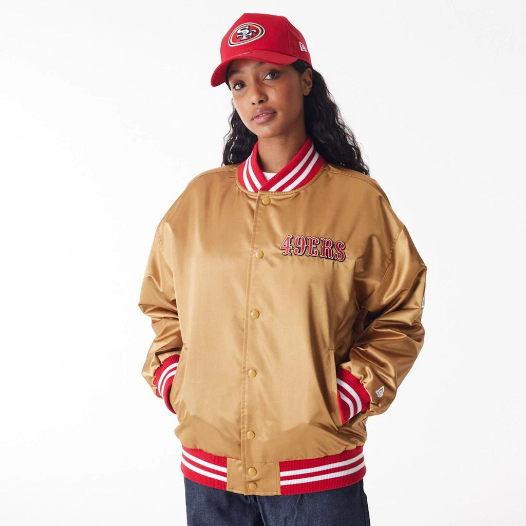 San Francisco 49Ers NFL Beige Satin Bomber Jacket