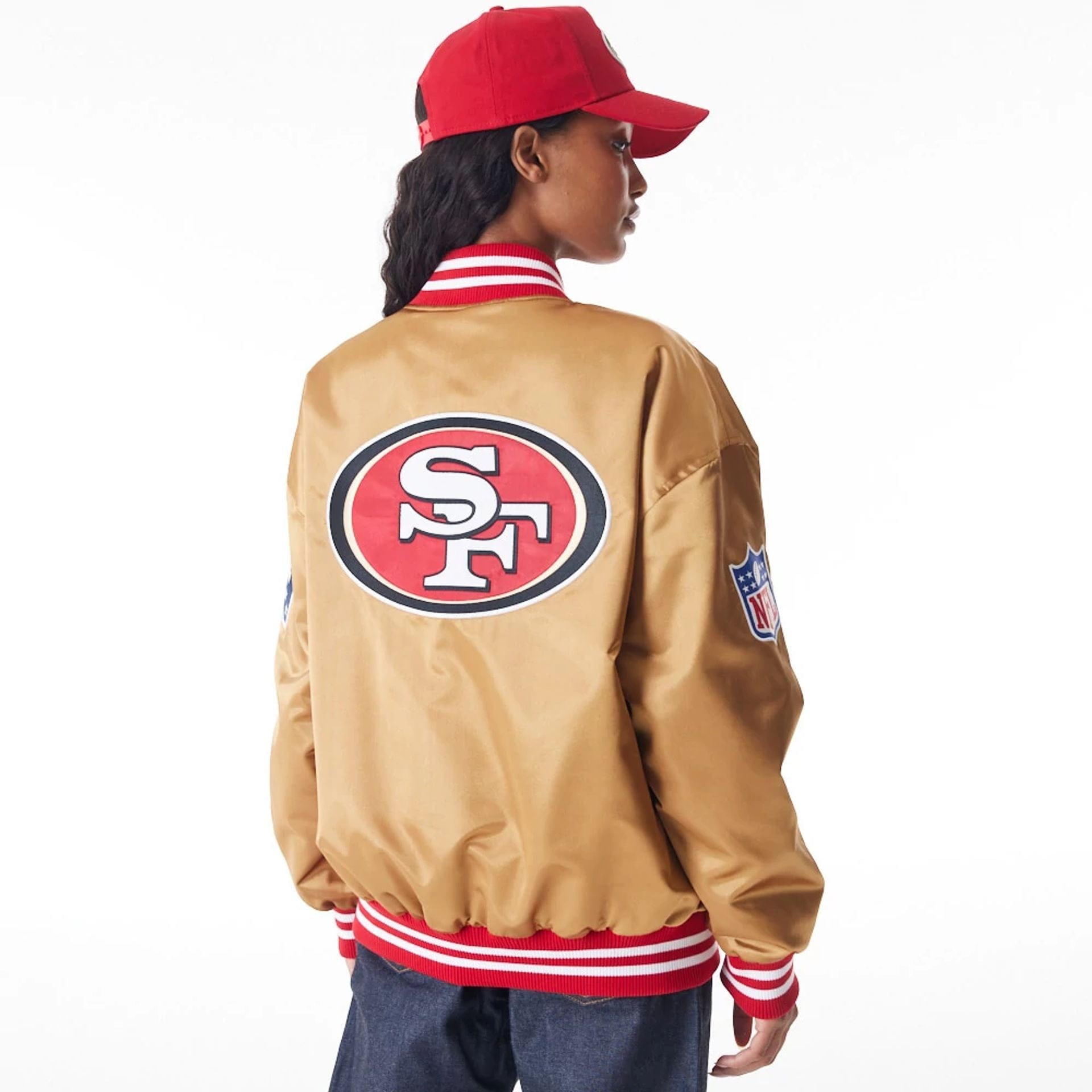 San Francisco 49Ers NFL Beige Satin Bomber Jacket