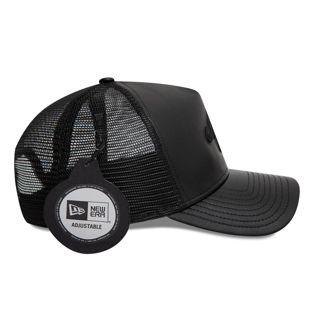 New Era Leather Black 9FORTY A-Frame Trucker Adjustable Cap