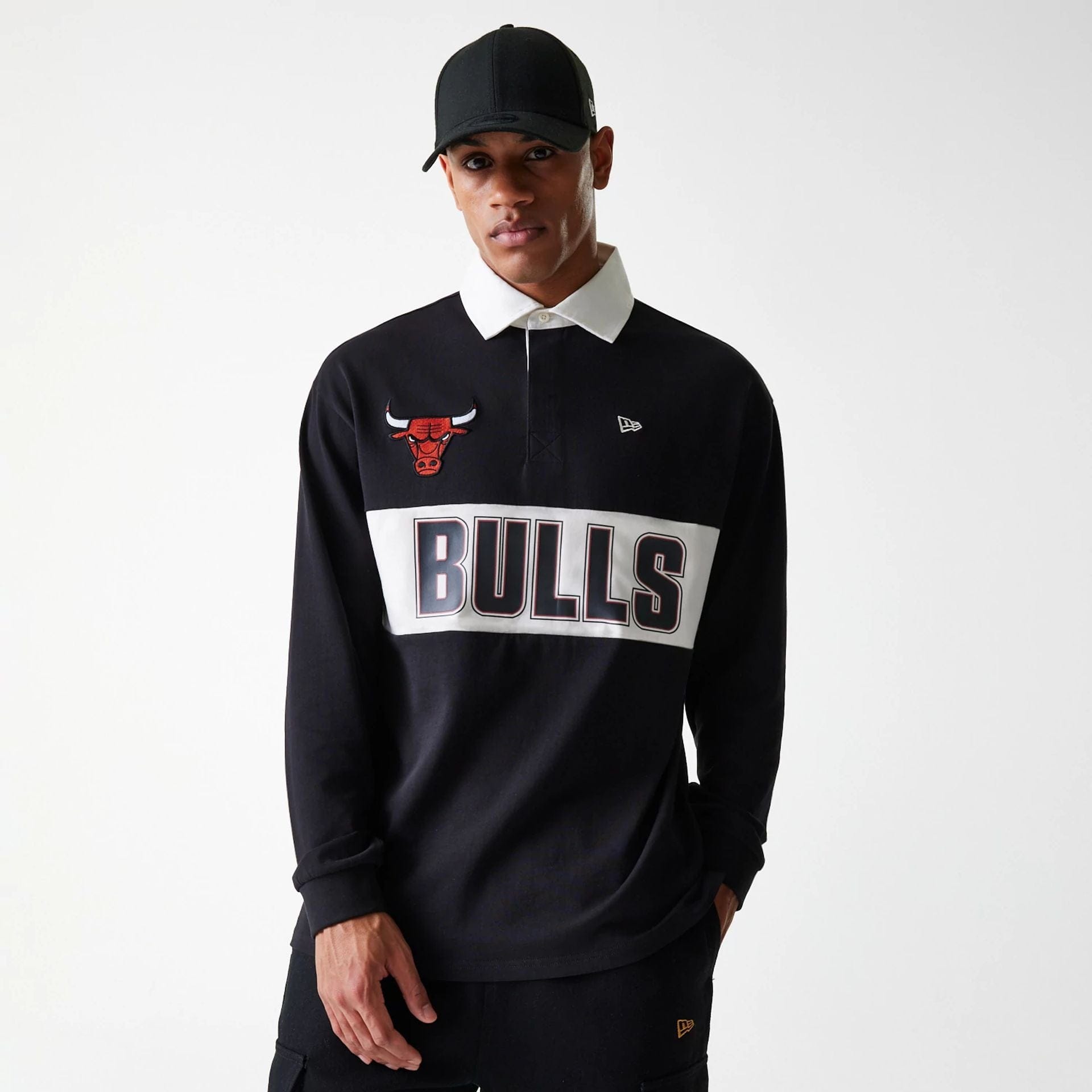Chicago Bulls NBA Rugby Black Long Sleeve Polo