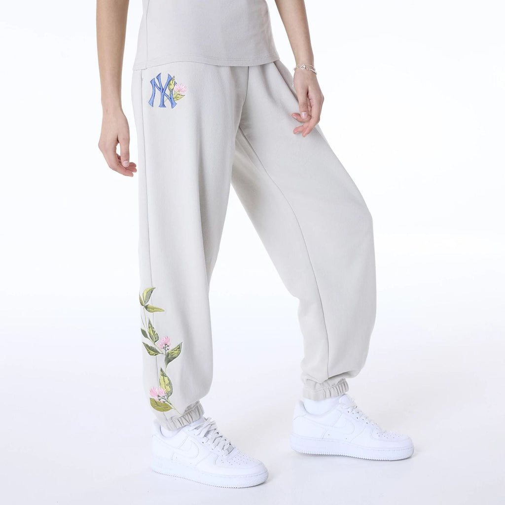New York Yankees Womens MLB Floral Light Beige Joggers