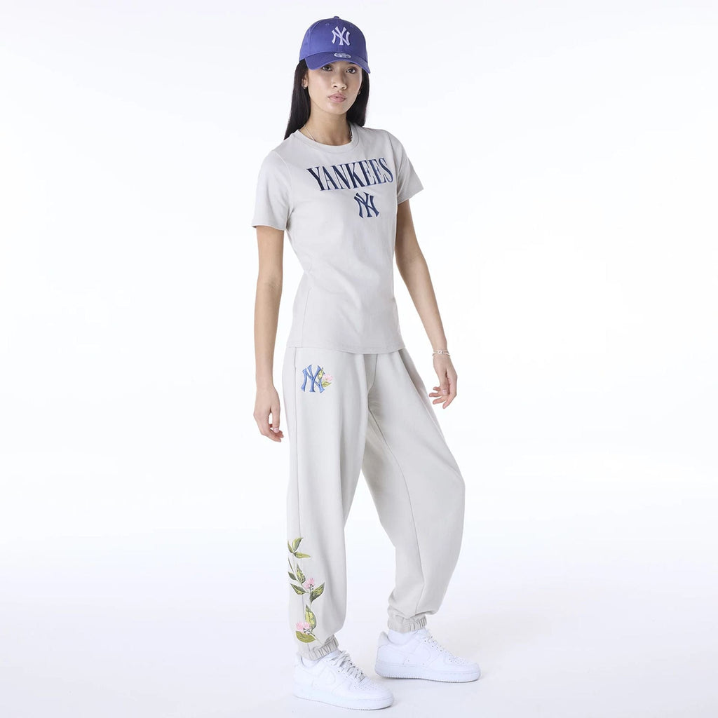 New York Yankees Womens MLB Floral Light Beige Joggers