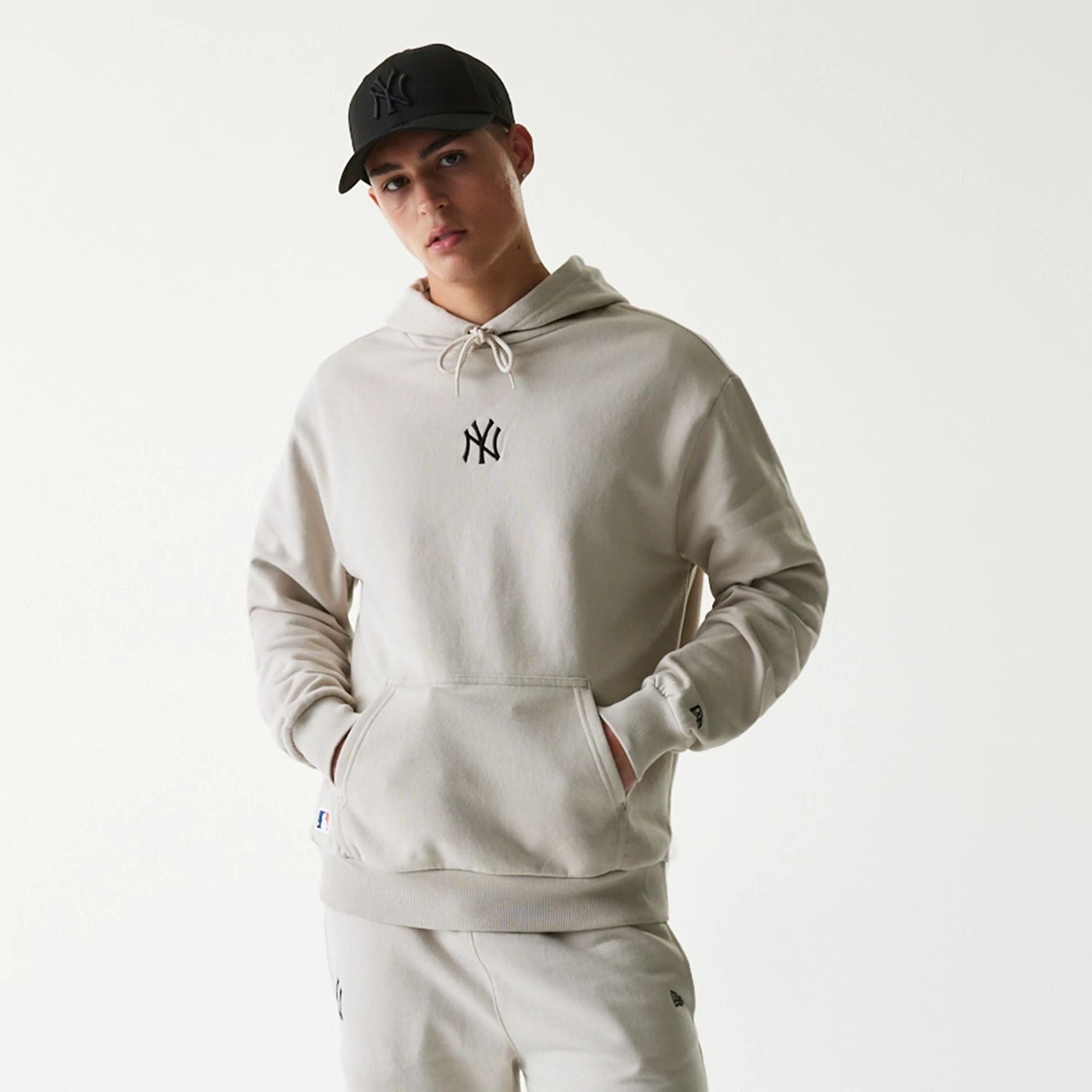 New York Yankees MLB League Essential Cream Oversized Pullover Hoodie