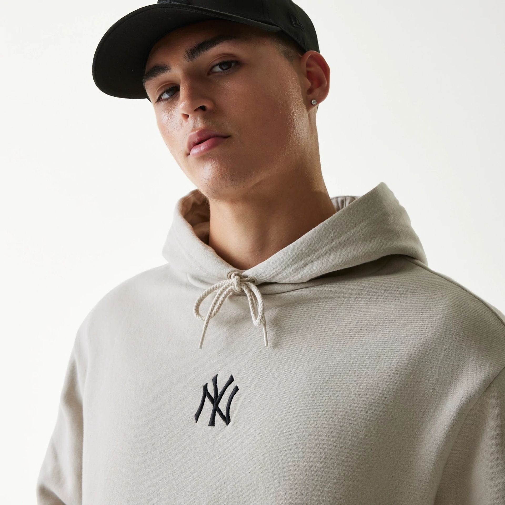 New York Yankees MLB League Essential Cream Oversized Pullover Hoodie