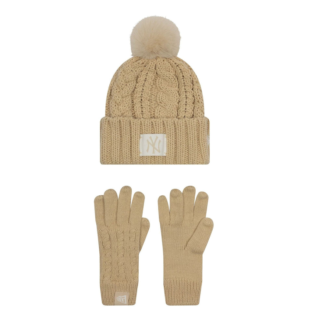 New York Yankees Youth MLB Beige Beanie & Gloves Set