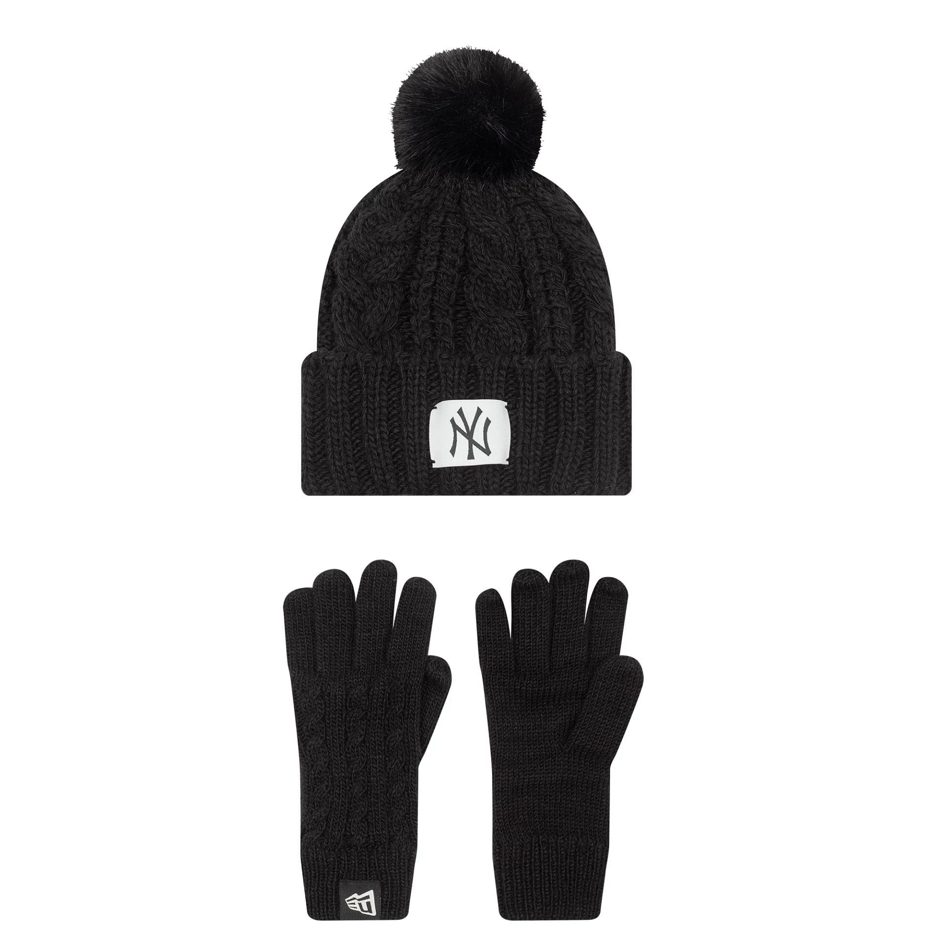 New York Yankees Youth MLB Black Beanie & Gloves Set