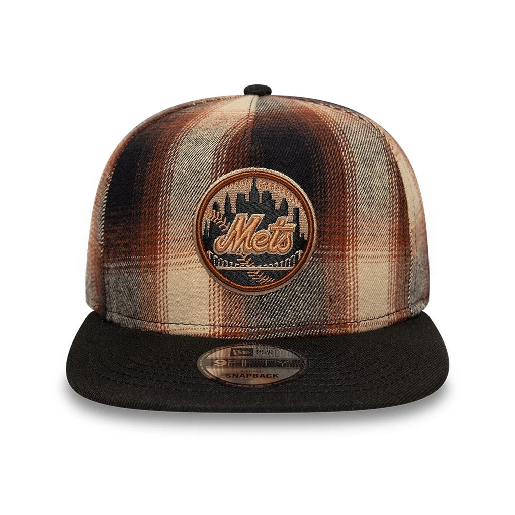 New York Mets MLB Grunge Style Plaid Open Brown 9FIFTY A-Frame Snapback Adjustable Cap
