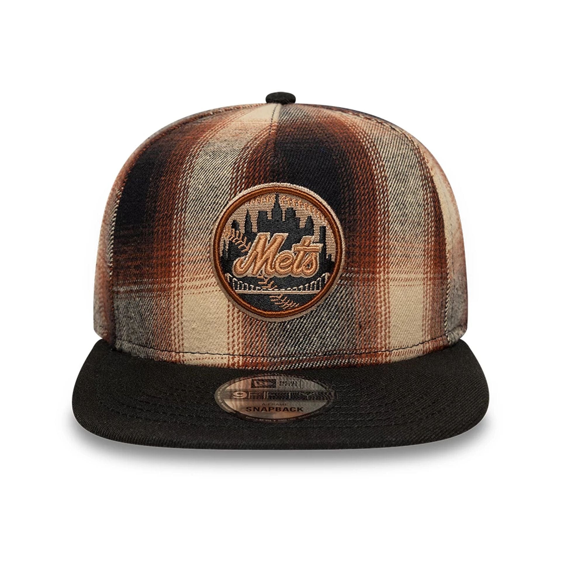 New York Mets MLB Grunge Style Plaid Open Brown 9FIFTY A-Frame Snapback Adjustable Cap