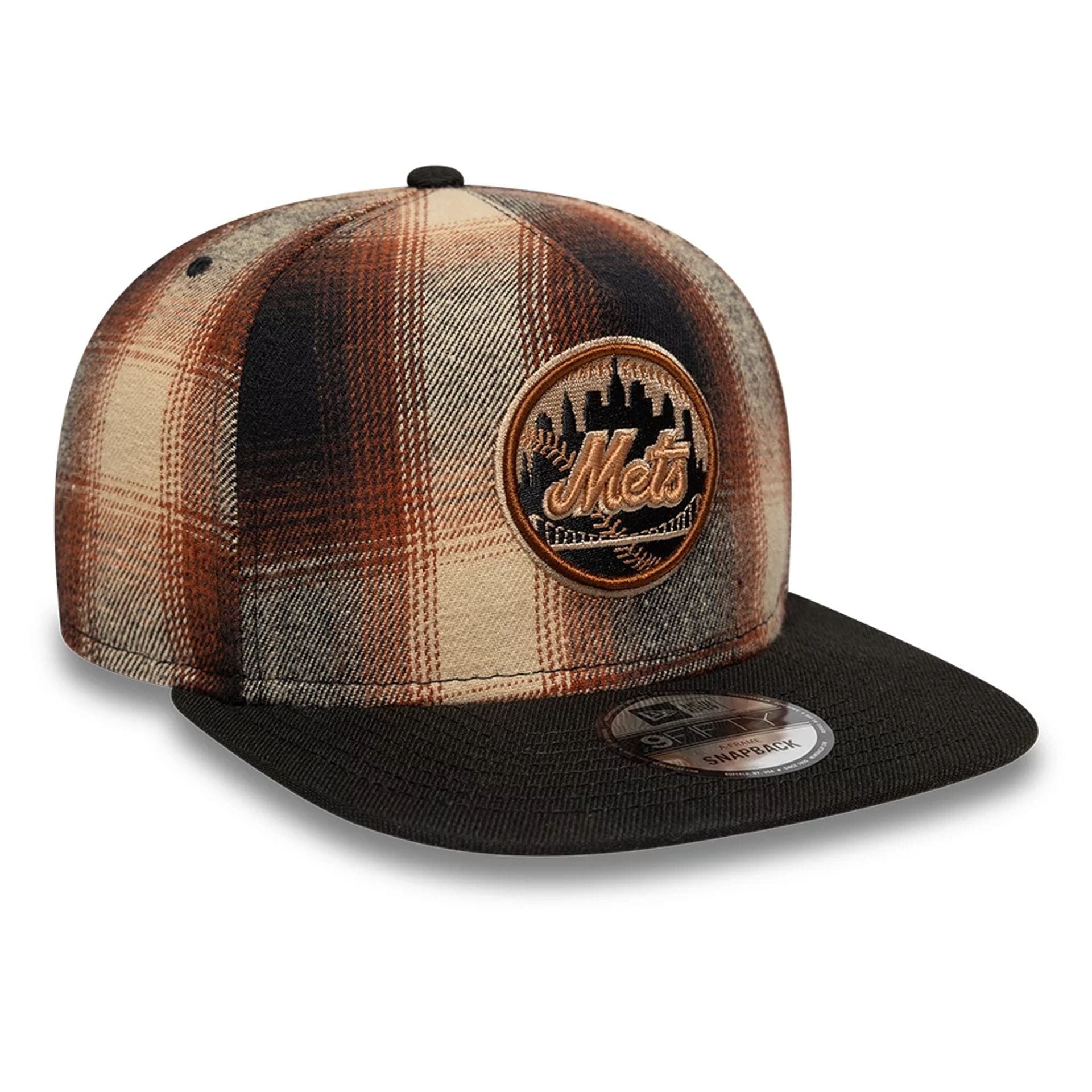 New York Mets MLB Grunge Style Plaid Open Brown 9FIFTY A-Frame Snapback Adjustable Cap
