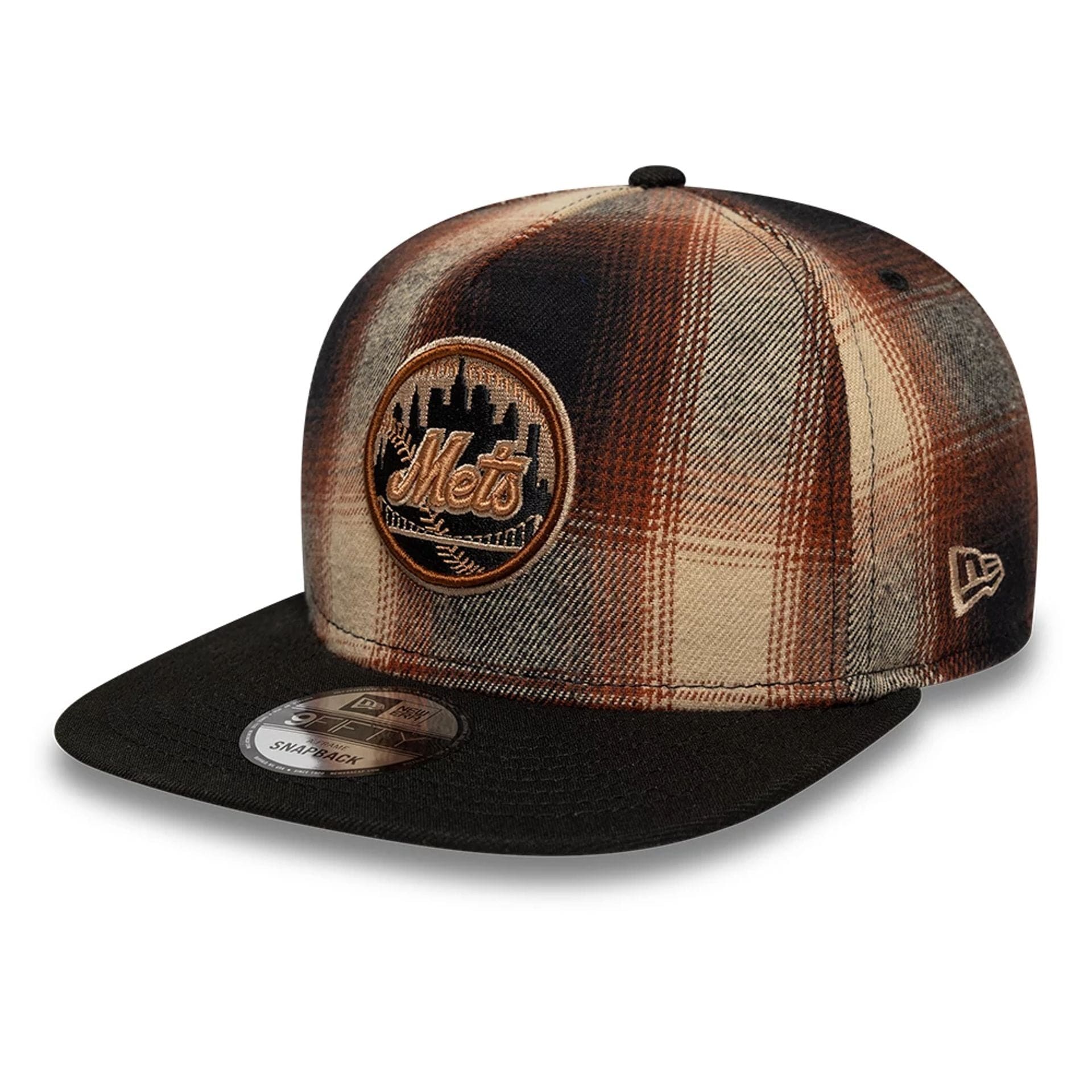 New York Mets MLB Grunge Style Plaid Open Brown 9FIFTY A-Frame Snapback Adjustable Cap