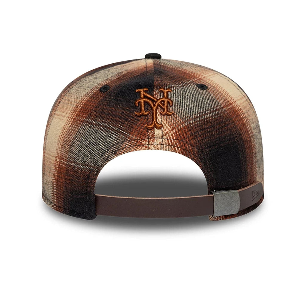 New York Mets MLB Grunge Style Plaid Open Brown 9FIFTY A-Frame Snapback Adjustable Cap