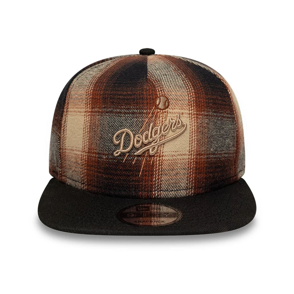 LA Dodgers MLB Grunge Style Plaid Open Brown 9FIFTY A-Frame Snapback Adjustable Cap