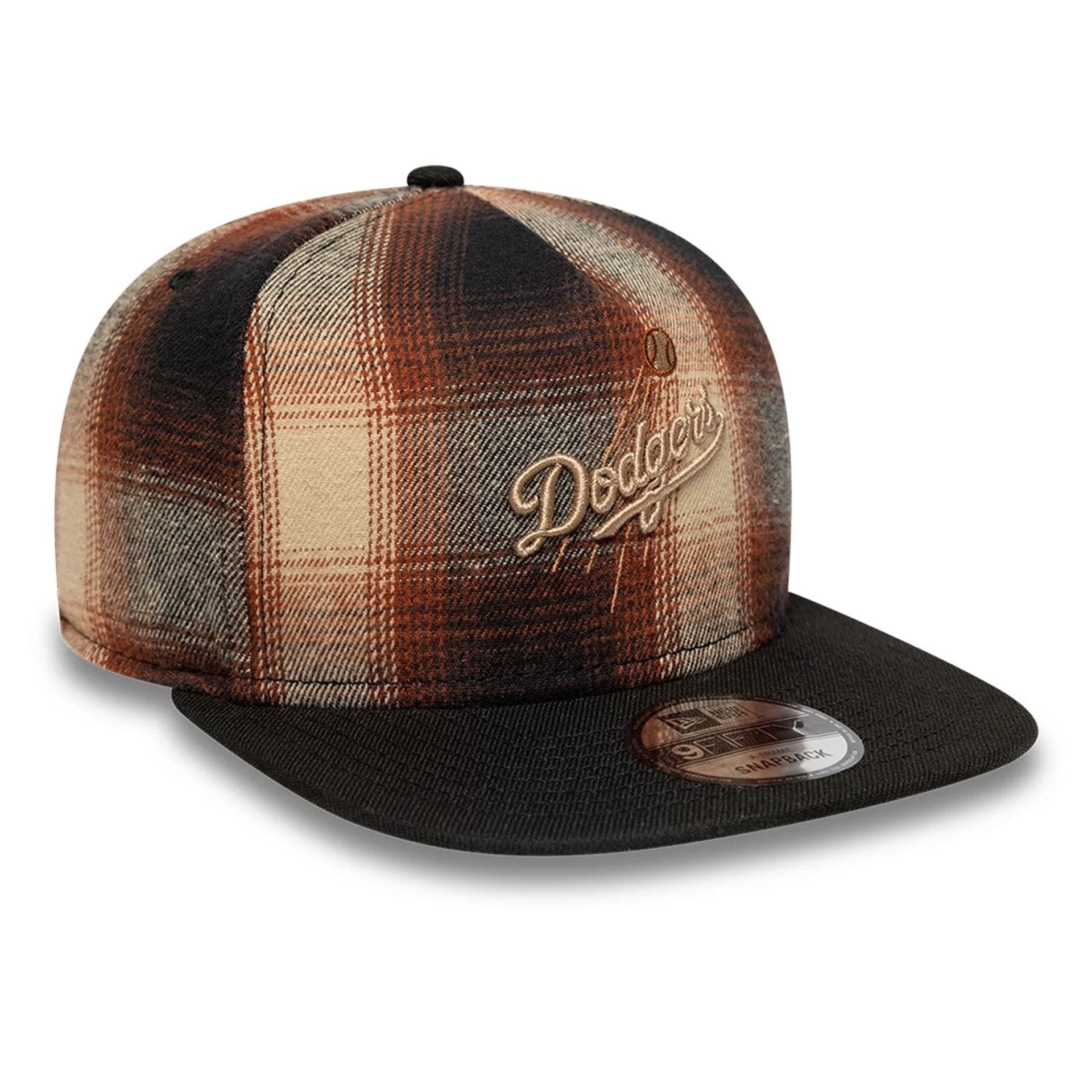 LA Dodgers MLB Grunge Style Plaid Open Brown 9FIFTY A-Frame Snapback Adjustable Cap