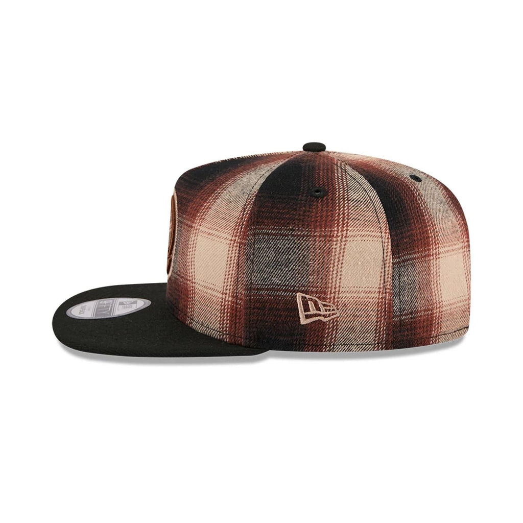 New York Yankees MLB Grunge Style Plaid Open Brown 9FIFTY A-Frame Snapback Adjustable Cap