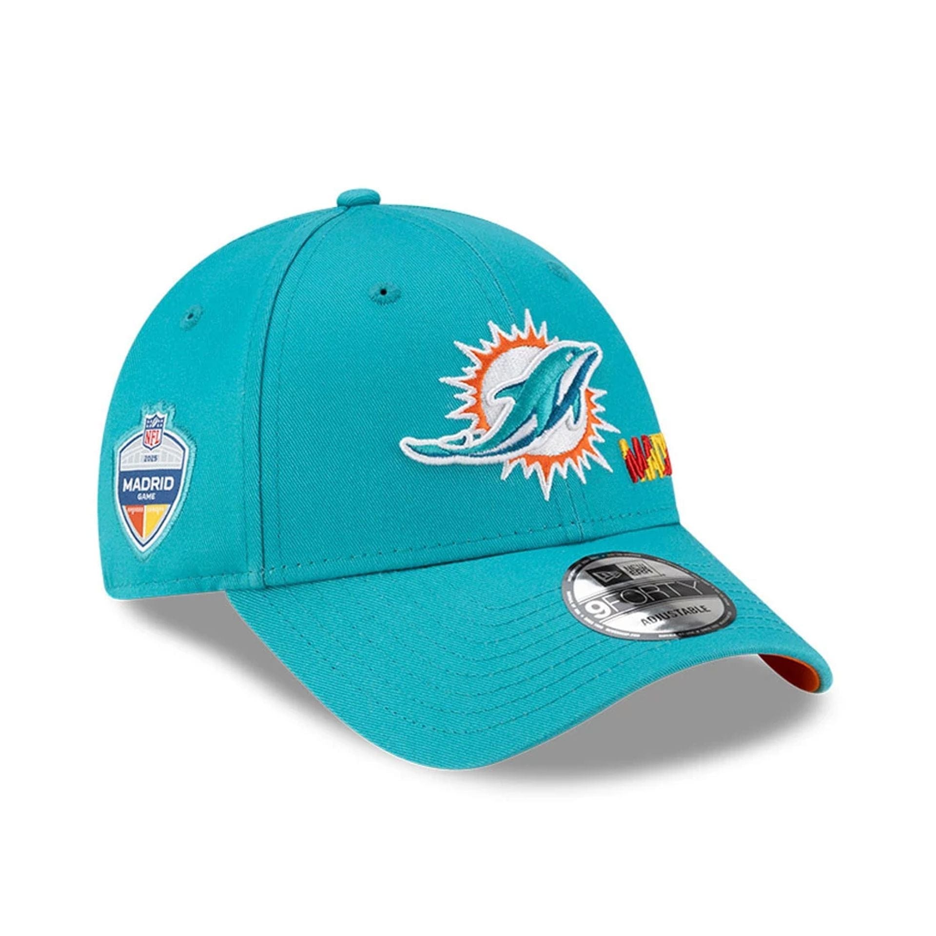 Miami Dolphins NFL Madrid Game 2025 Turquoise 9FORTY Adjustable Cap