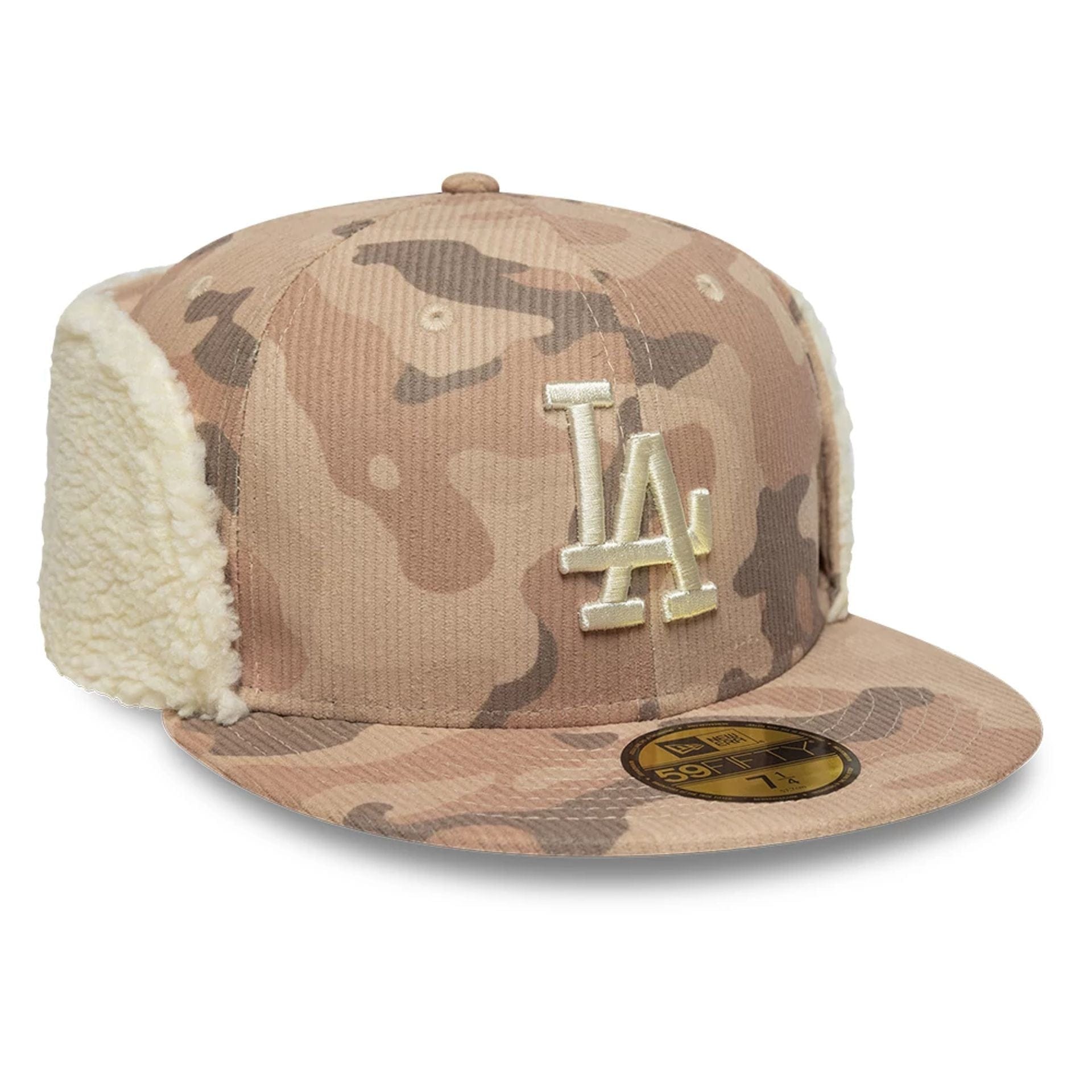 LA Dodgers MLB Cord Light Beige Downflap 59FIFTY Fitted Cap