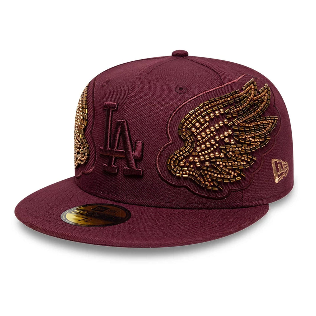 LA Dodgers MLB Beaded Wings Dark Red 59FIFTY Fitted Cap