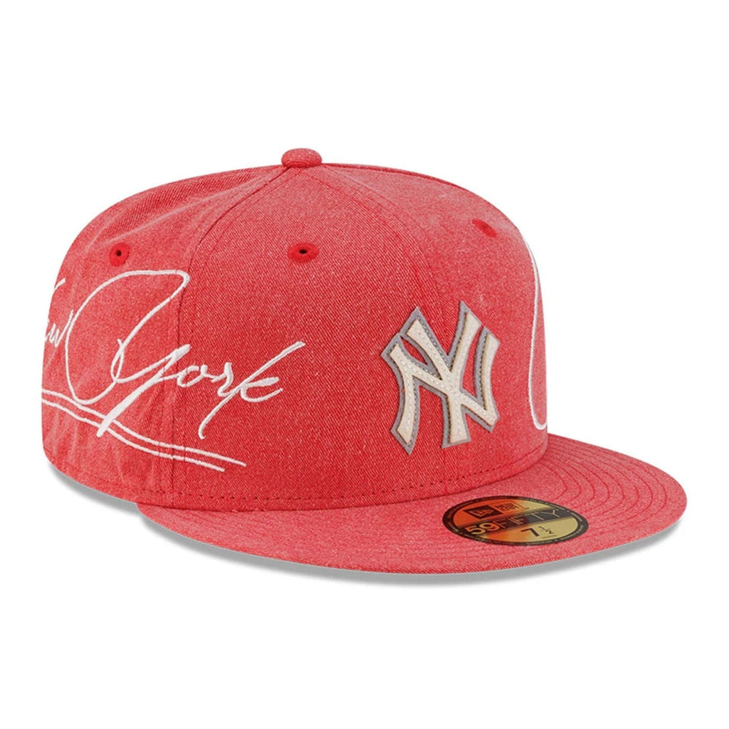 New York Yankees MLB Script Wash Red 59FIFTY Fitted Cap