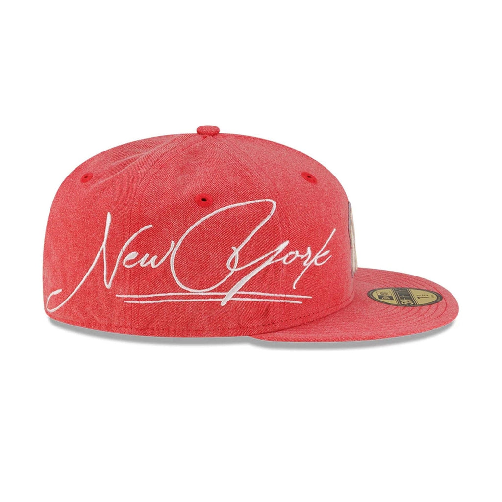 New York Yankees MLB Script Wash Red 59FIFTY Fitted Cap